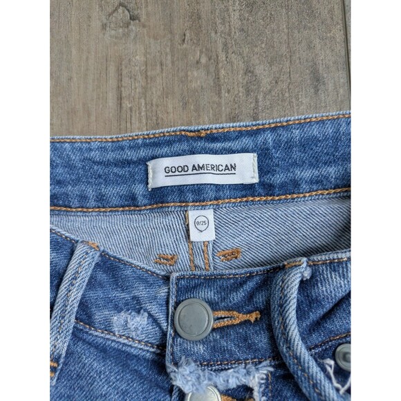 Good American Bombshell Exposed Button Fly High Rise Distressed Denim 0 25 - Picture 2 of 6